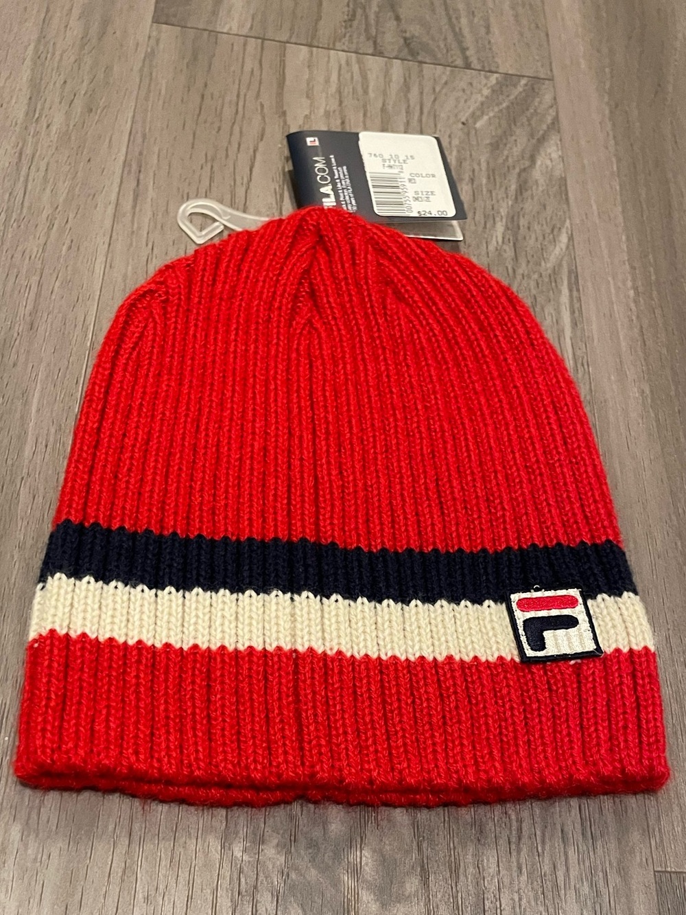New Men’s Fila Beanie — Red/Navy/Cream